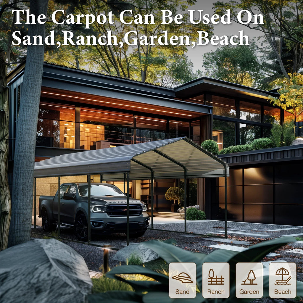 Heavy-Duty 20 Metal Steel Garage Shelter, Living Gray ft Roof, Summit Galvanized with Carport x Storage Car 12