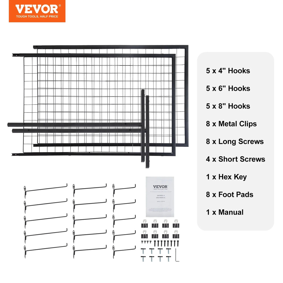 Extra Tower, Clips and for Panels Gridwall BENTISM Gridwall T-Base Grid Wire Display Art Hooks Shows, 2' 2 5.6' Racks Floorstanding, x Panels Packs Wall Double Side Display with Craft Retail with