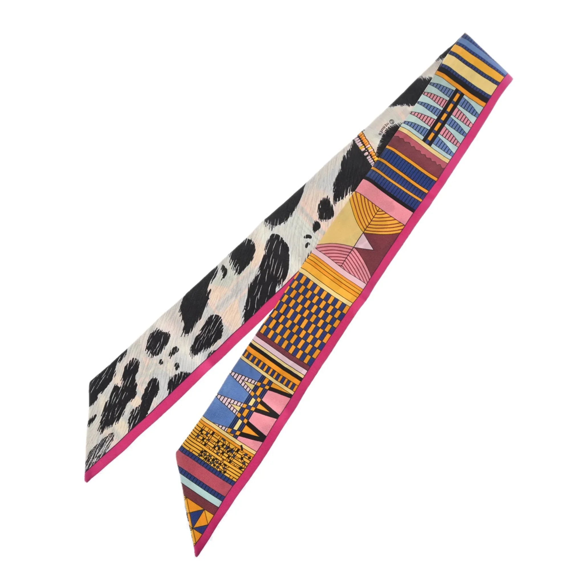 (Good) Tag Muffler PELAGES Old HERMES - Women's Grey/Black/Multicolor Scarf ET Silk 100% CAMOUFLAGE Twilly Pre-Owned