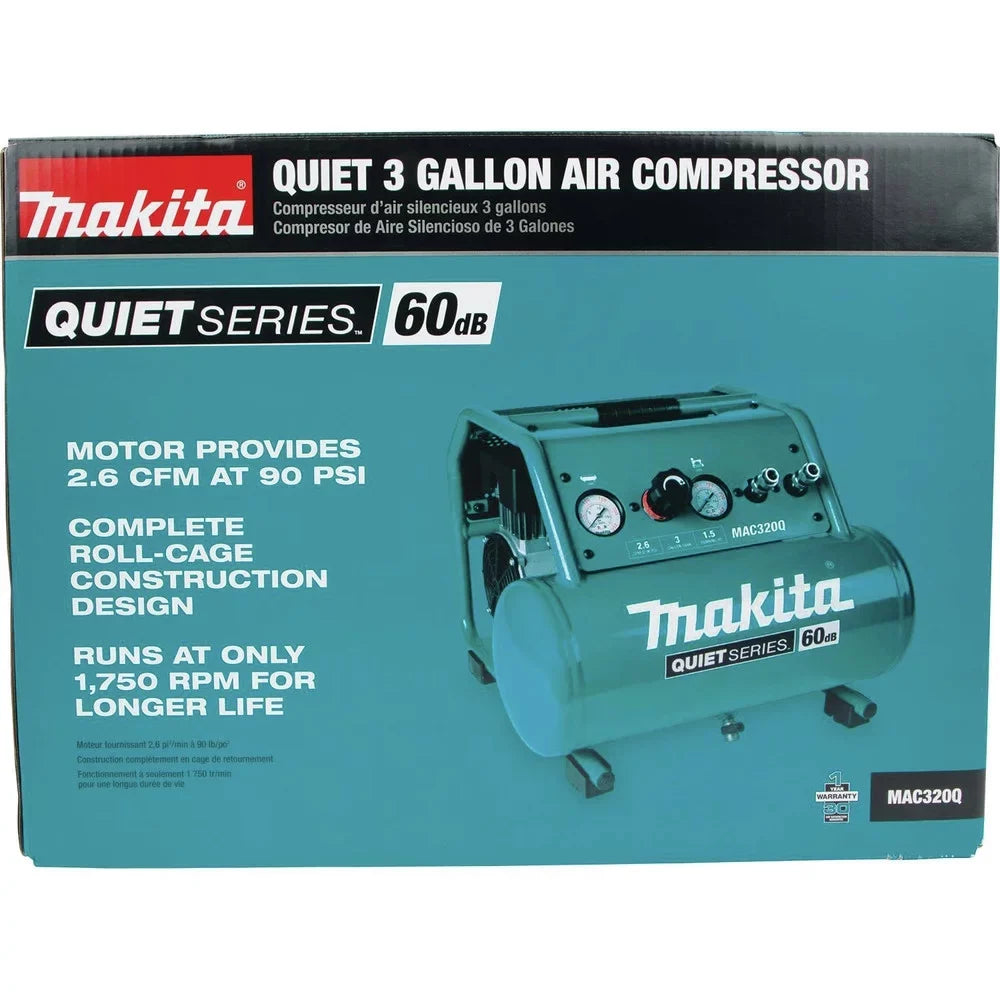 Makita Compressor Gallon 3 Quiet Oil-Free Carry oxygen MAC320Q 1-1/2 Series HP Hand