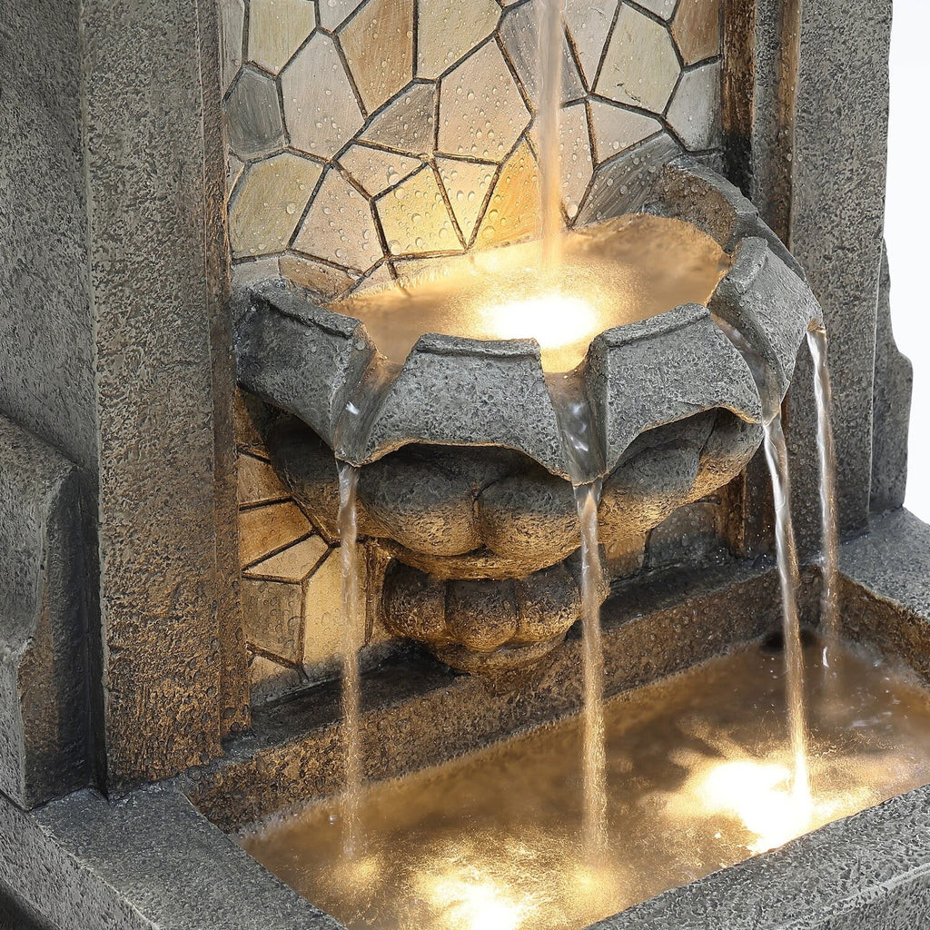 Wall Gray Lights 27" Freestanding Mosaic Resin Outdoor with LuxenHome Fountain Water H