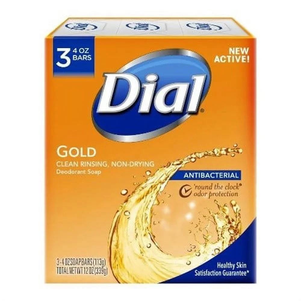 Deodorant 3 oz Gold, (Pack 4) Antibacterial Bar, Soap of bars, ea Dial 4
