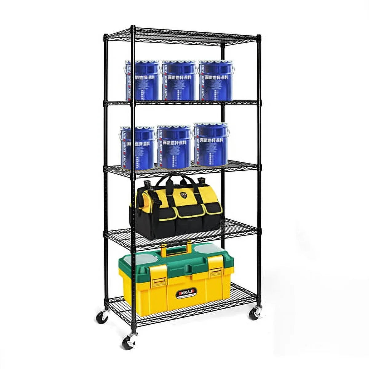 Fithood Shelving NSF-Certified 5-Tier with Wire Steel Black Wheels