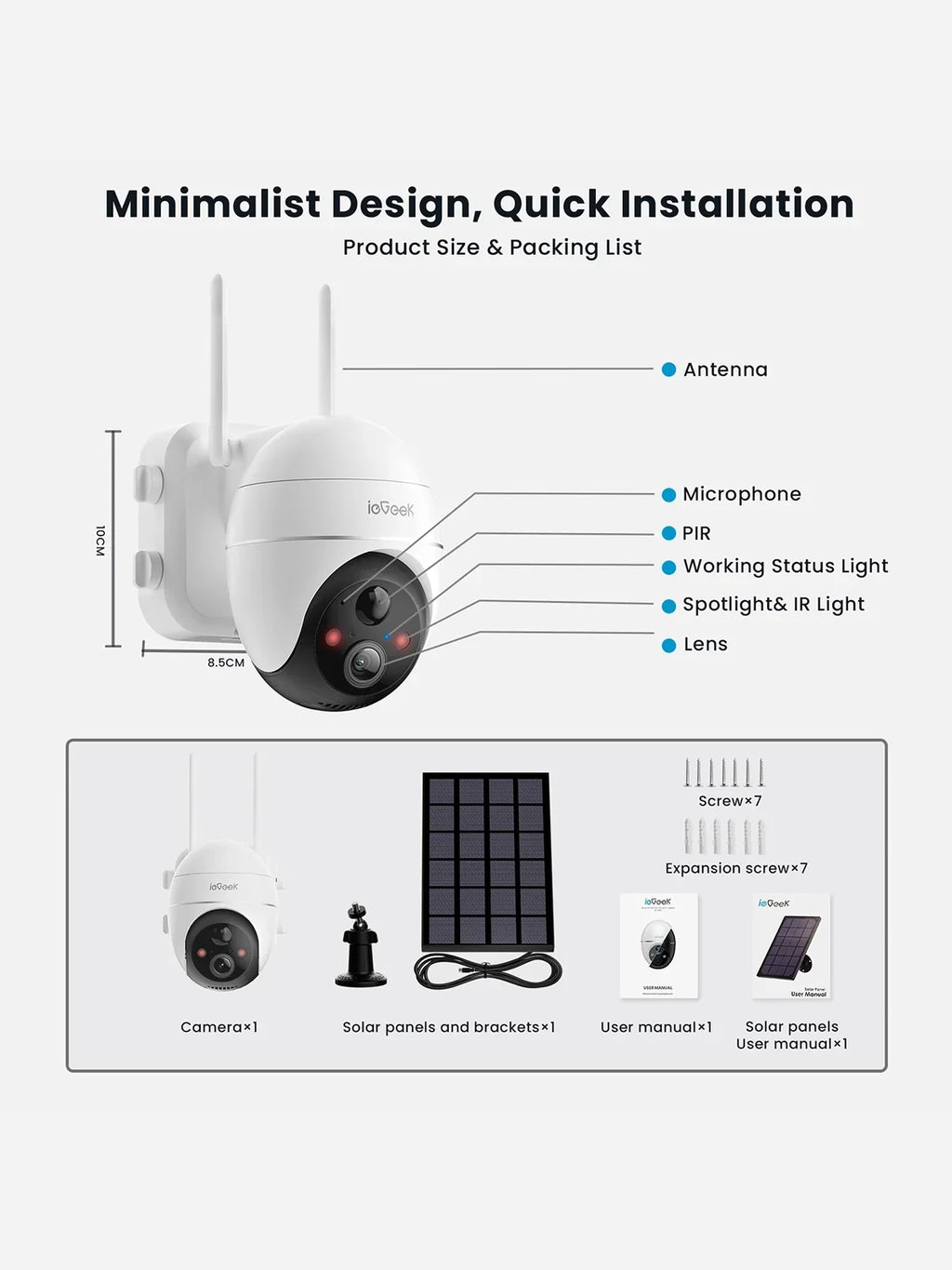 Surveillance Night with 360° WiFi Outdoor Home Cameras Battery Wireless Detection, Solar View Color 2K/3MP Spotlight, Alexa Work Powered Security Camera, Vision, PTZ Motion Solar PIR Outdoor,