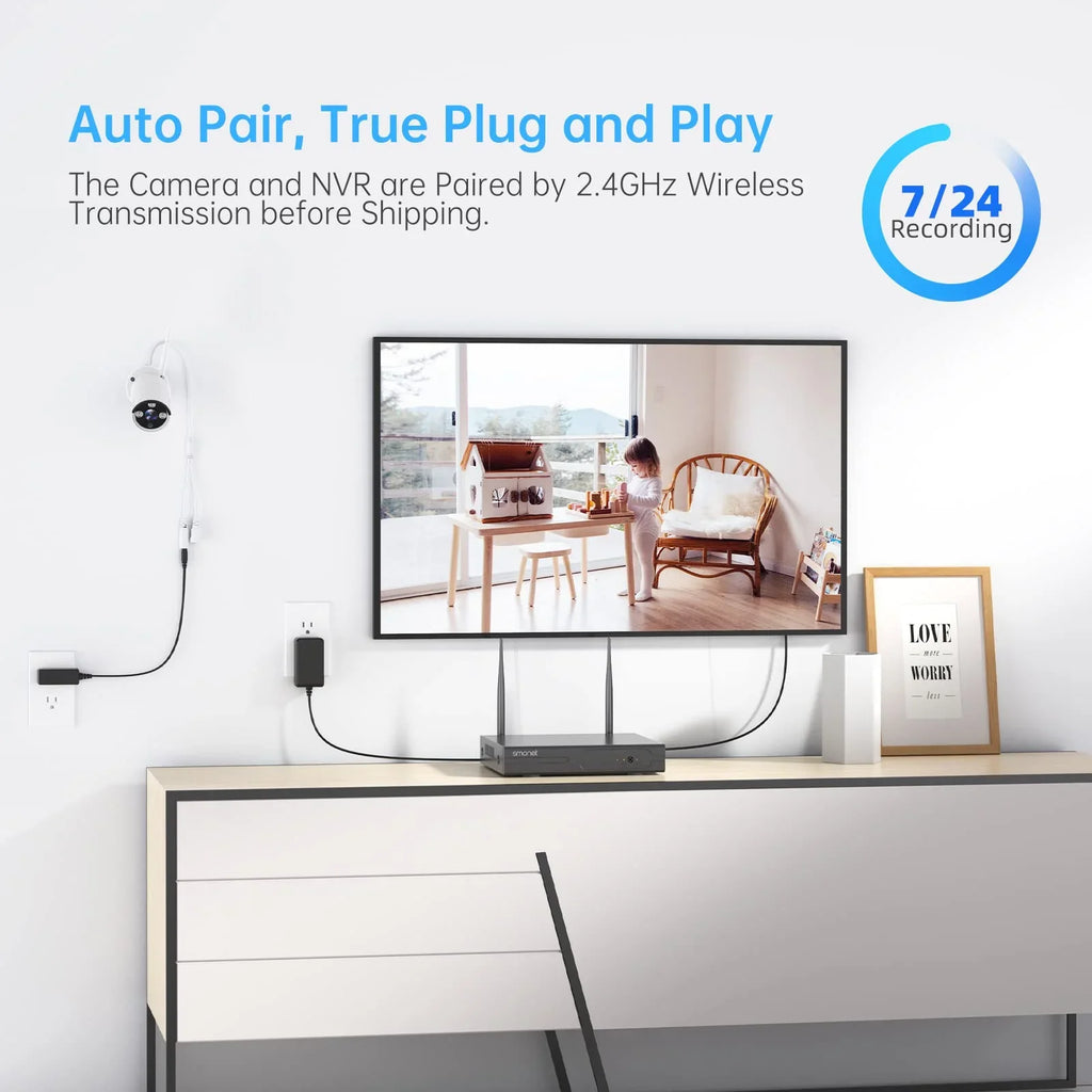 Cameras,P2P,Night Kits, with System 3MP Hard SMONET Indoor Outdoor Camera Wireless Detection 3TB Drive,8CH Audio, Vision,AI NVR Security CCTV Human 8Pcs 3MP 3MP Surveillance