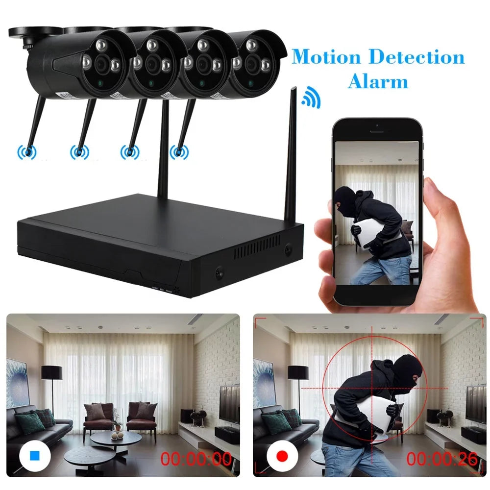 System Camera WiFi 4CH 4pcs Wireless Kit with NVR 1080P Dadypet IP for CCTV