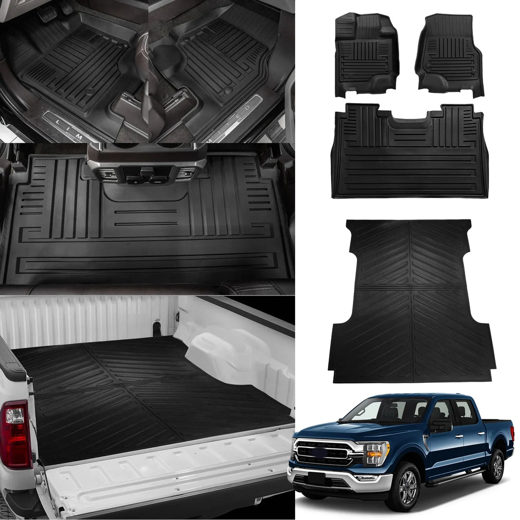 2015-2024 Mat (Fit F150 Lightning Ford Fold Flat Liner Long W/O 6.5Ft Truck Storage) Bed SuperCrew F-150 Cab Fit Bed