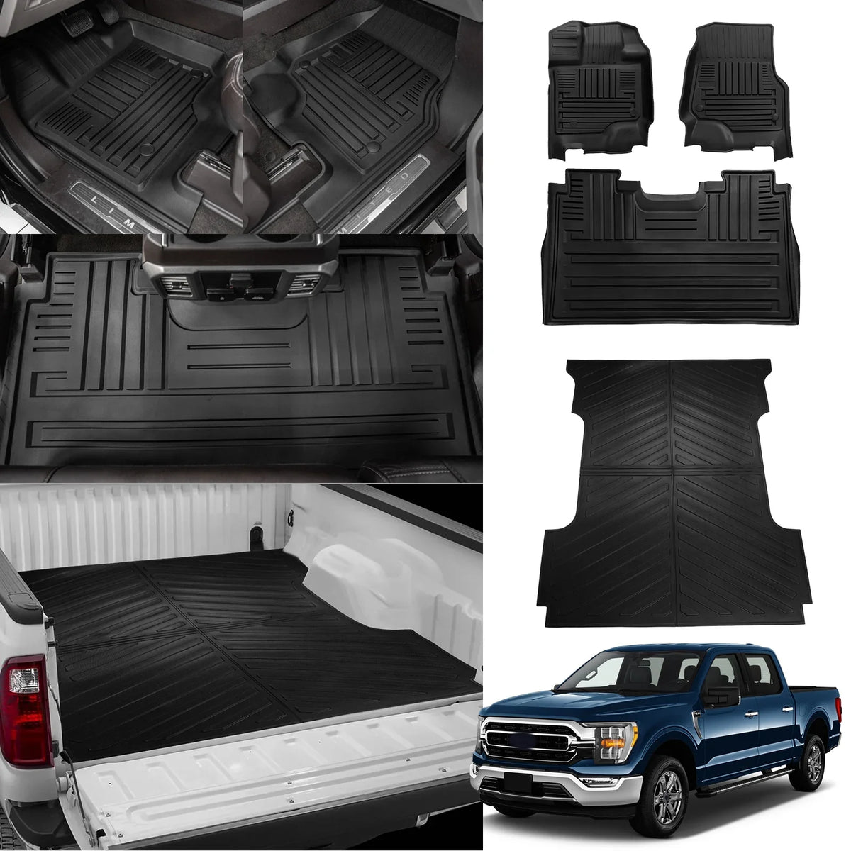 2015-2024 Mat (Fit F150 Lightning Ford Fold Flat Liner Long W/O 6.5Ft Truck Storage) Bed SuperCrew F-150 Cab Fit Bed