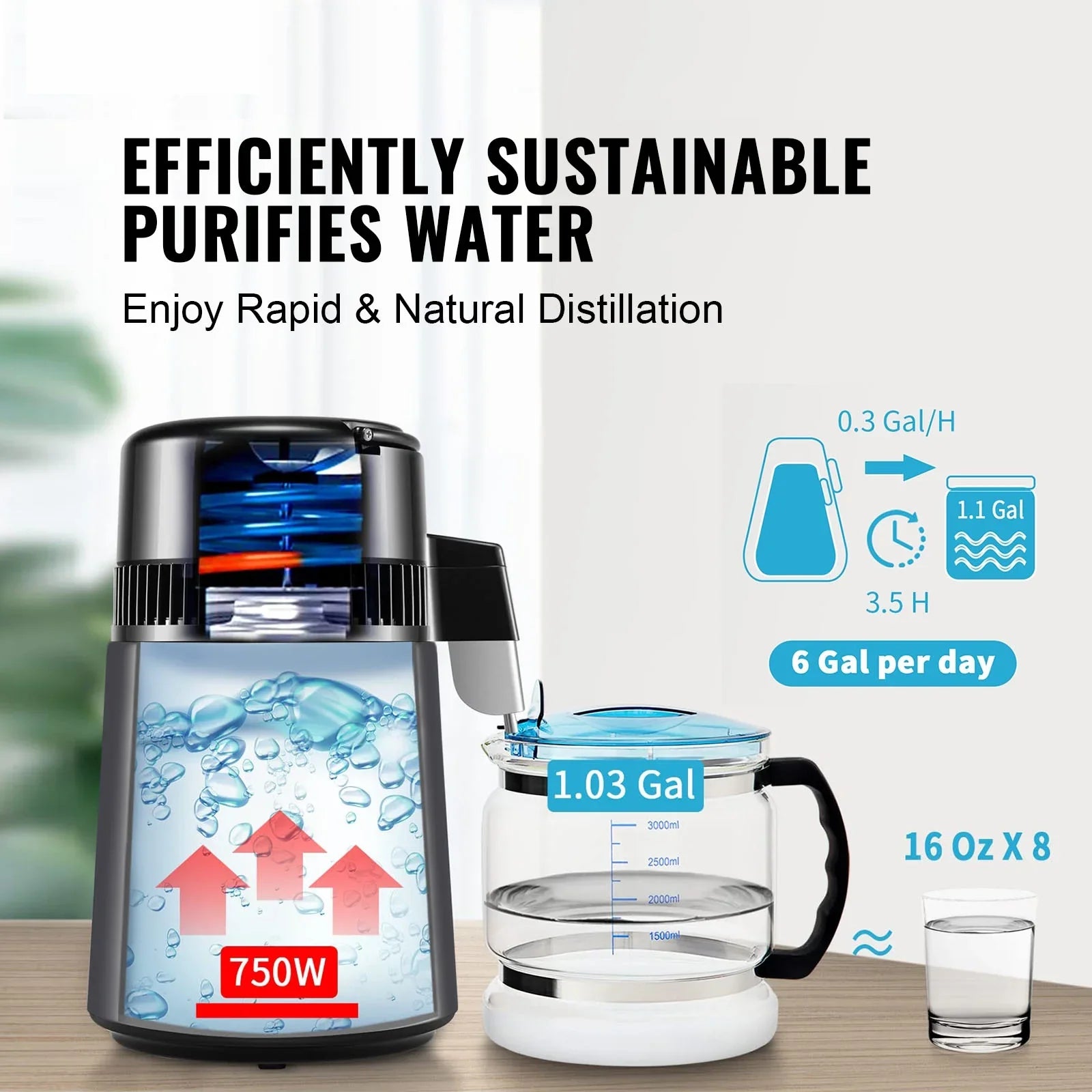 Countertop SKYSHALO Machine Interior Steel Purifier Stainless Water 4L Distiller