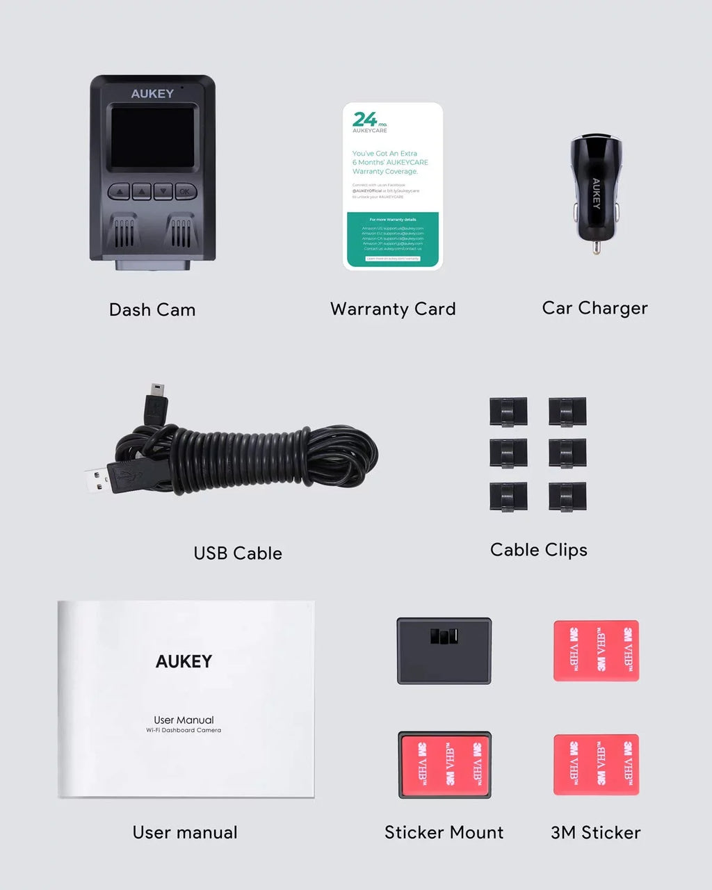 AUKEY Cam, Car Cars, for Angle Lens 1080P FHD Dash Dash Black-DR02 170-Degree Wide 6-Lane Wifi P Camera, Camera