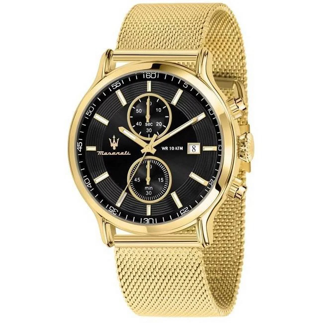 Chronograph - Tone Steel Black Stainless Adult Quartz Gold Epoca 100M Mens Watch, Dial Mesh