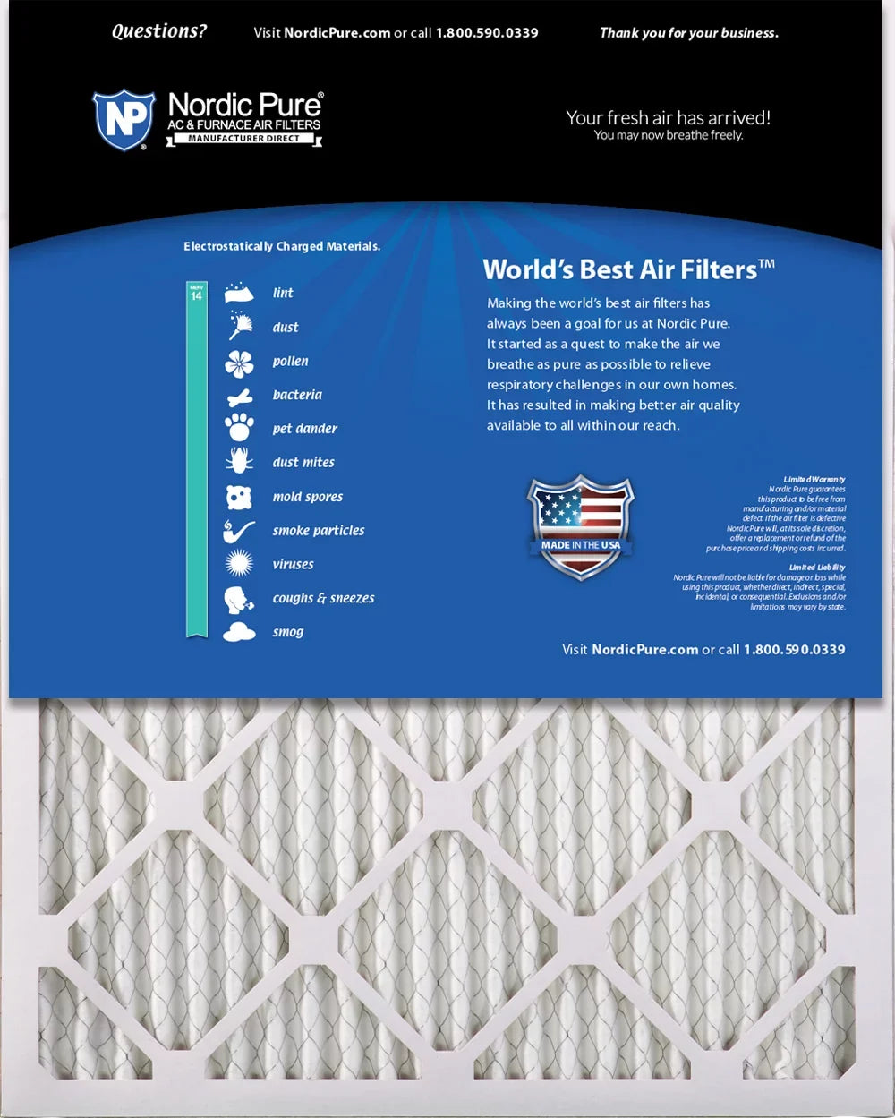 14 6 MERV Nordic Filters 10x24x1 Pure Pack atmospheric Pleated