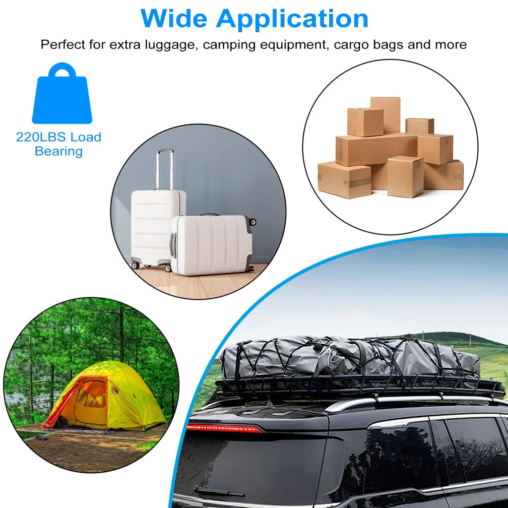 Carrier Heavy 220lbs Basket Strap Black Capacity Hook Cargo with Net Universal 63x39x6.3in, Rack Elastic Top Car Cargo Duty Holder Rack Roof iMounTEK Luggage