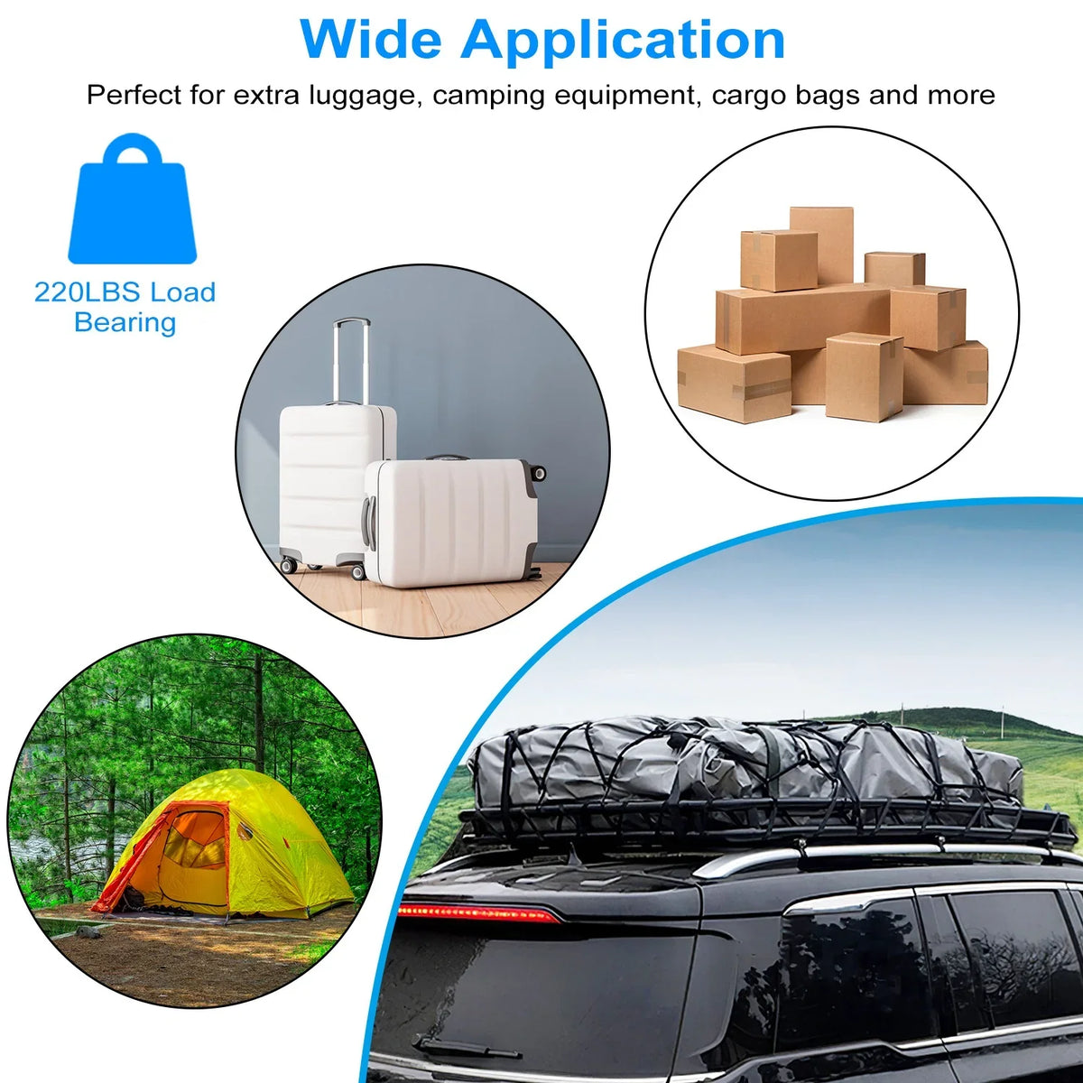 Carrier Heavy 220lbs Basket Strap Black Capacity Hook Cargo with Net Universal 63x39x6.3in, Rack Elastic Top Car Cargo Duty Holder Rack Roof iMounTEK Luggage