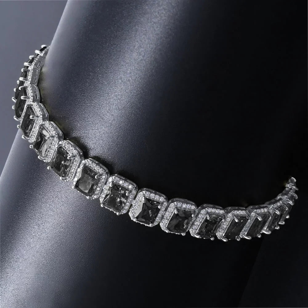 Simulated Solitaire Gold Ladies Diamonds 10mm Onyx Inch Bracelet Finish White / Black Mens 8.5 14K