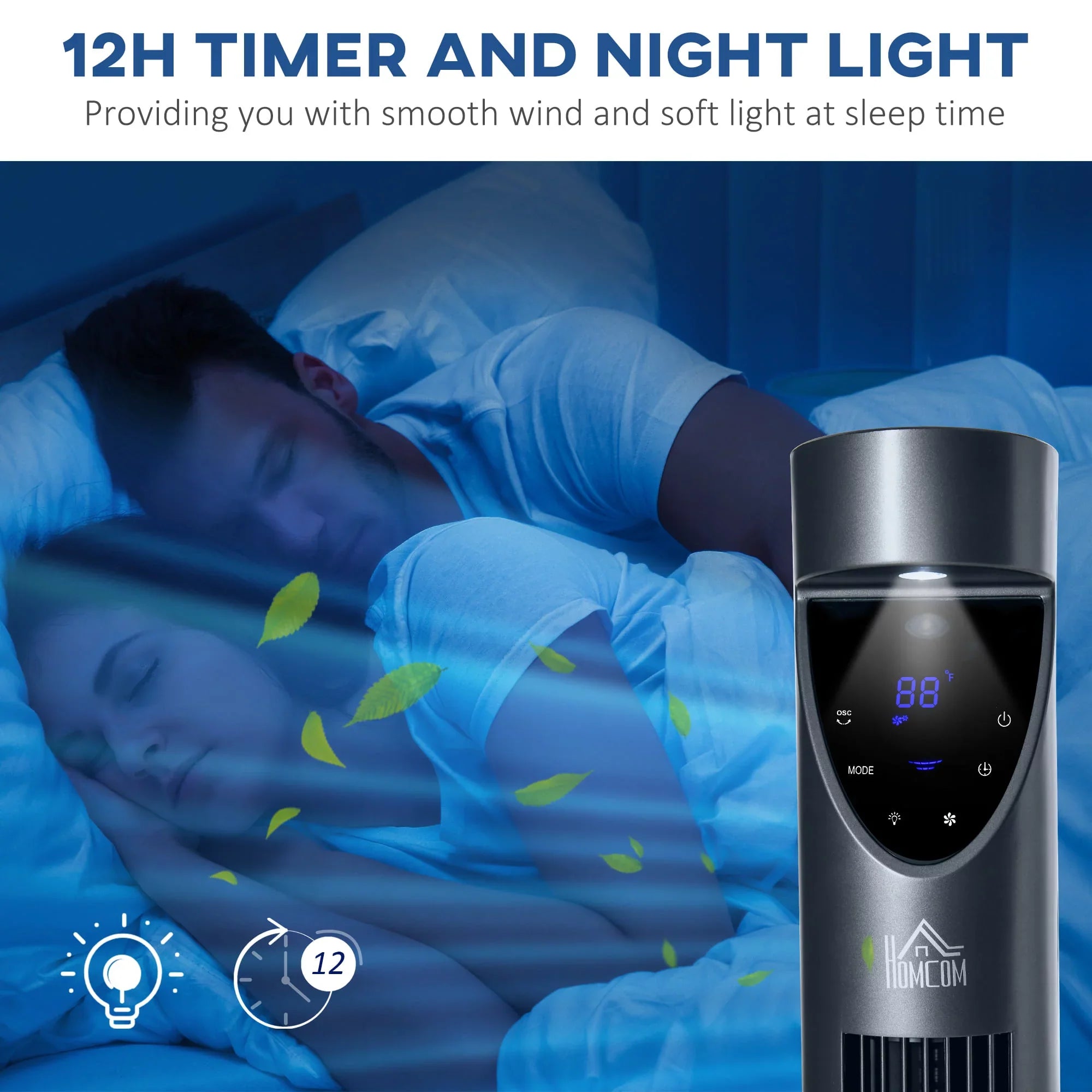 for Grey 3 atmospheric and with Control, 12H Cooling Speeds, Filter, Tower Timer, Oscillating, Fan HOMCOM Bedroom 46" Remote