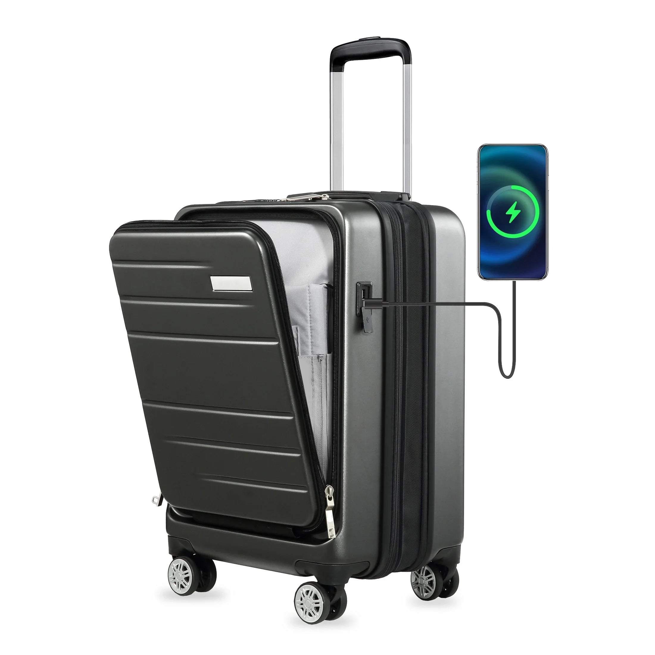 on Hardshell with Carry Front USB Luggage, Port Pocket and LUGGEX Expandable Suitcase