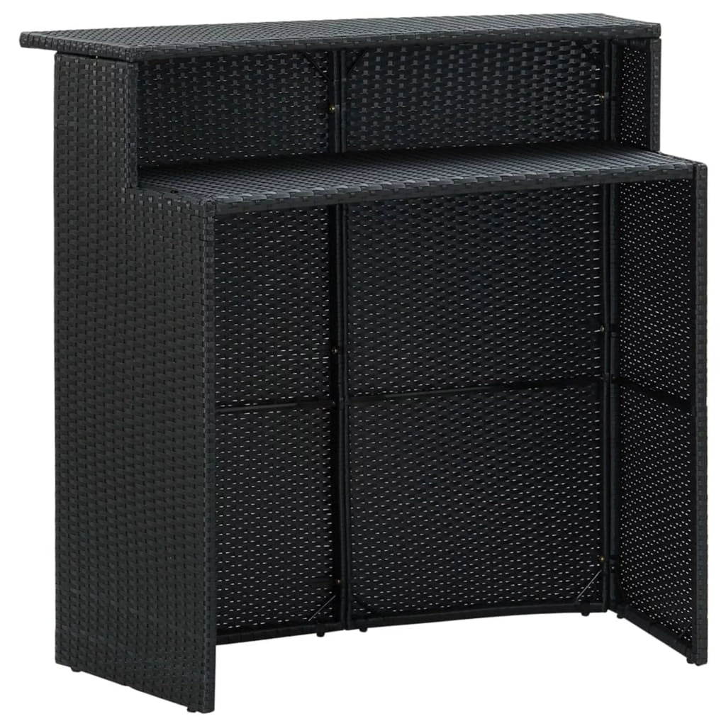 4 Chairs Rattan and Outdoor Poly Garden Dining with Piece Anself Shelf Bistro, Black Stool Set Storage Terrace, Pub, Bar Patio 5 for Set Table Backyard, Cushioned