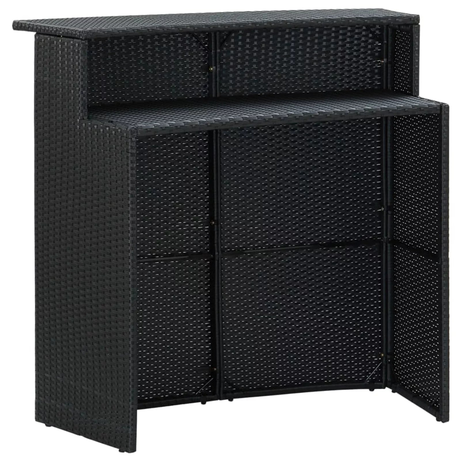 4 Chairs Rattan and Outdoor Poly Garden Dining with Piece Anself Shelf Bistro, Black Stool Set Storage Terrace, Pub, Bar Patio 5 for Set Table Backyard, Cushioned
