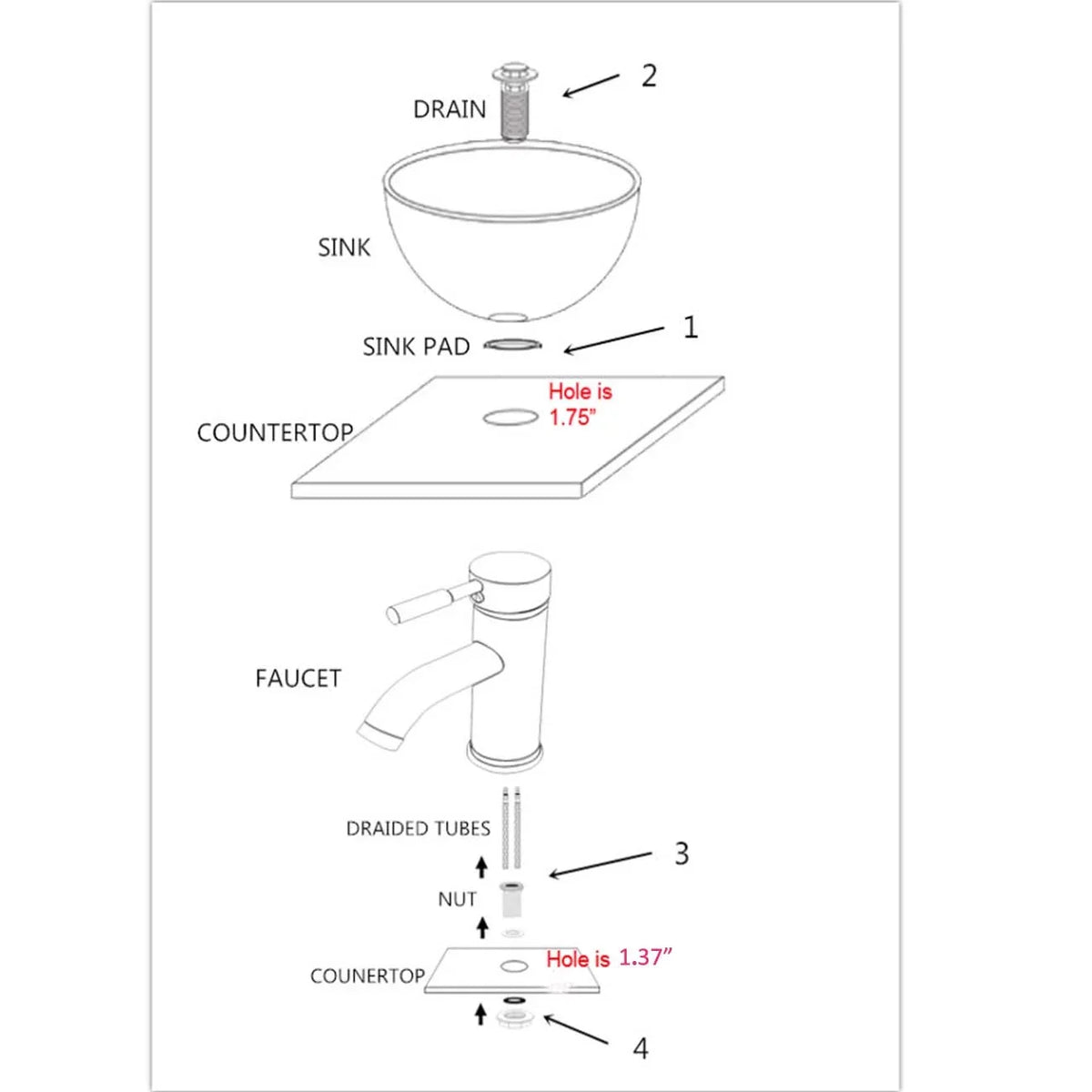 with Drain Sink Wonline Glass Sink Up Vessel Come Tempered ORB Wash Artistic Combo Pop Set,