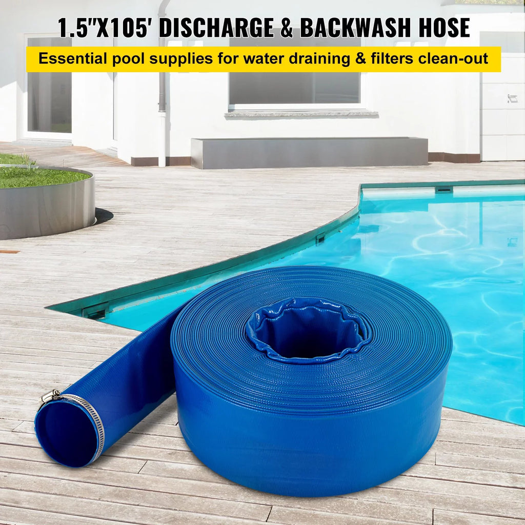 Backwash with x Water Drain & & Swimming Burst-proof, Duty 1-12" 105', Weather-proof VEVOR Flat Hose, Hose, Heavy Clamps, Fabric Pool Transfer, Hose Discharge for Ideal Lay