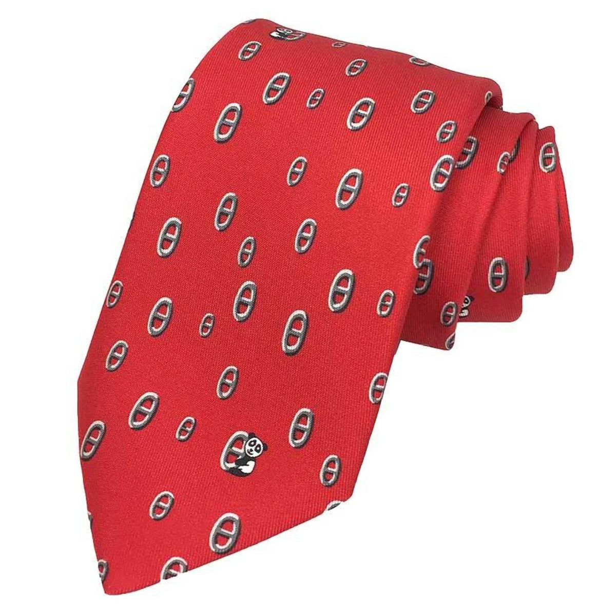 Twill HERMES Chaine Men's Silk Tie Pre-Owned Panda New) (Like Red Hermes d'Ancre
