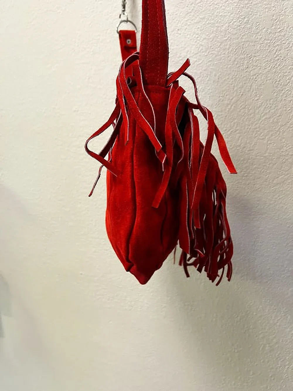 With Red Ladies Leather Duty Cowhide Heavy Western & Style Suede Fashion Fringe Handbag Motorcycle Beads,Bones