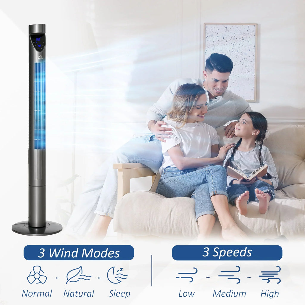 for Grey 3 atmospheric and with Control, 12H Cooling Speeds, Filter, Tower Timer, Oscillating, Fan HOMCOM Bedroom 46" Remote