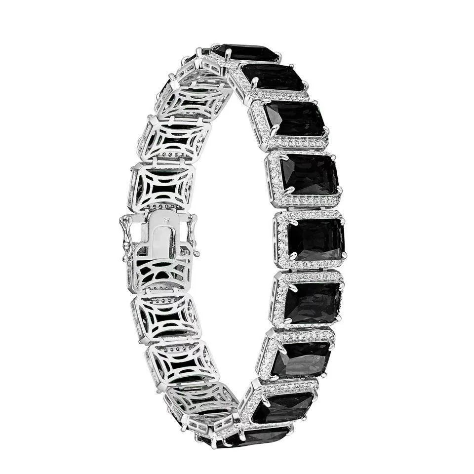 Simulated Solitaire Gold Ladies Diamonds 10mm Onyx Inch Bracelet Finish White / Black Mens 8.5 14K