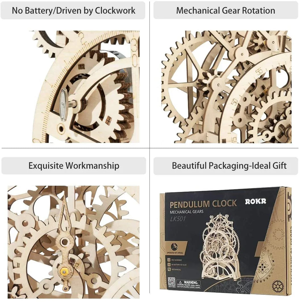 to 3D for Adults Clock Puzzle,Mechanical Gifts Build Birthday Robotime Set Gears Mechanical Building Kids Toy Pendulum Wooden