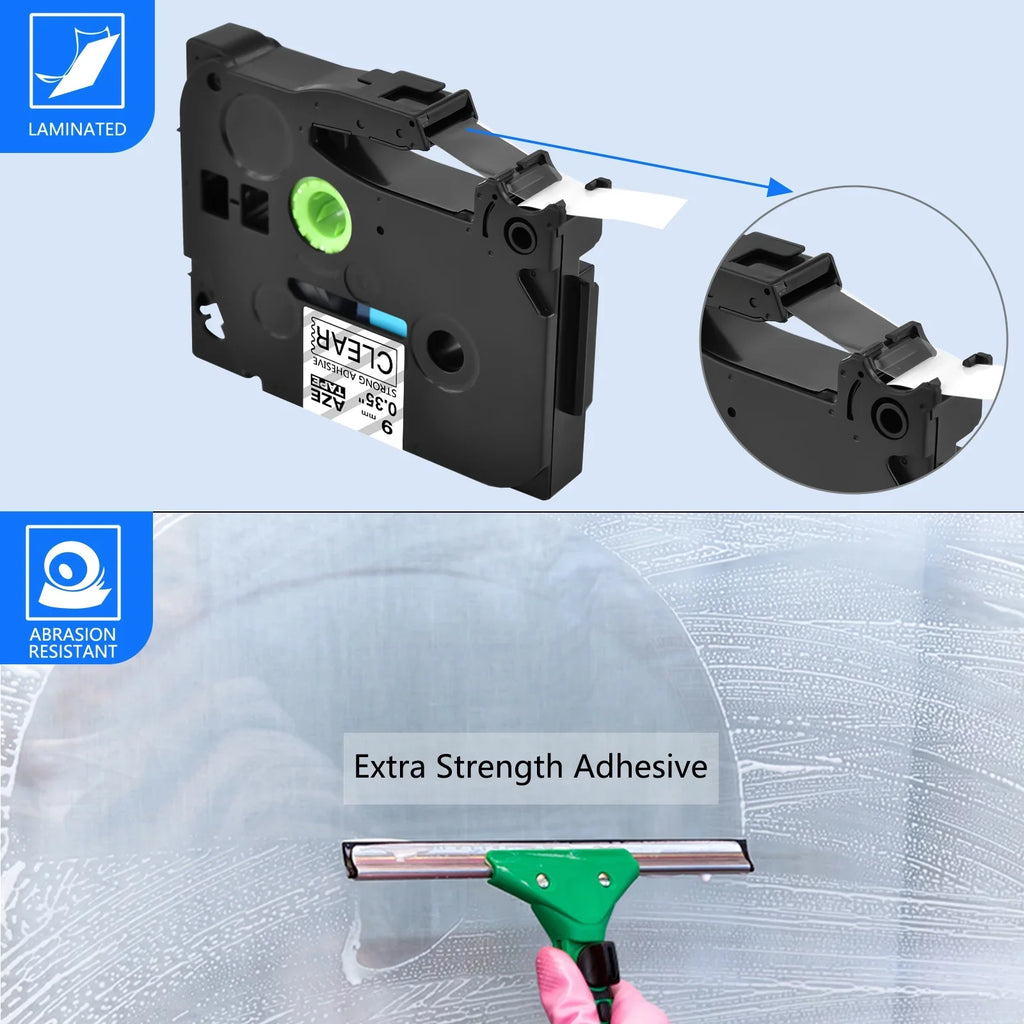 GREENCYCLE use Clear Extra 8 9mm Label TZe-121 0.35'' Label PT-D210 8m Compatible on P-Touch Laminated Strength Pack D400 TZ-S121 TZ-121 Tape Black for TZe-S121 26.2ft in D600 Maker Tapes Brother