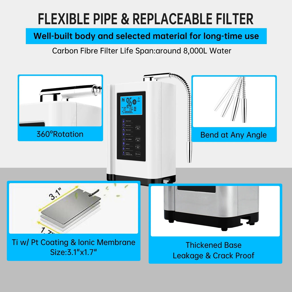 Alka up Auto-cleaning,Intelligent Settings, Water Acid filter,7 Water per 3.5-10.5 to Purifier Water 8000 Machine Alkaline ORP, -500mV Water Voice Liters White) Ionizer, PH Machine,