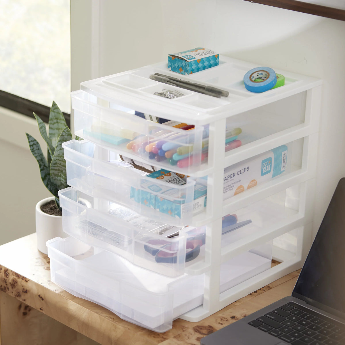 4 Storage (4 Drawer Lid, Organizer Living Desktop Gracious Pack) White w/