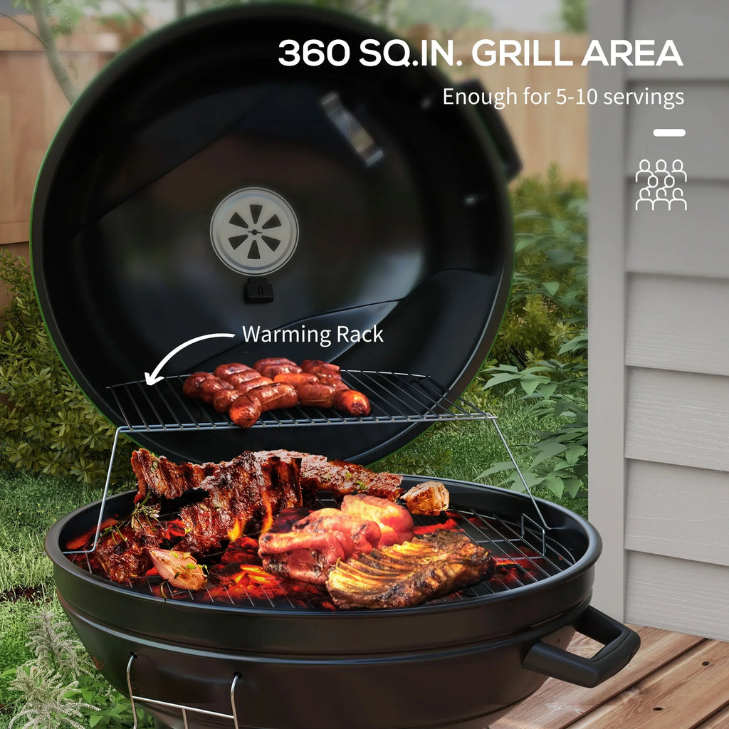 with Sq.In. and Charcoal Backyard Outdoor Cooking Green 21" Thermometer BBQ Area, Party, CoSoTower for Trolley Barbecue Grill Shelf, 360 Ash Built-In with Wheels, Catcher Kettle Patio,