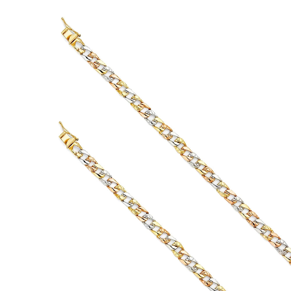 Cuban Bracelet | - Bracelets Gold 6.3 Stamp Nugget Chain for Gift | Color Men’s Women Tri for and 14k Jewelry Link 3C Gold Elegant Men| Weight 7"