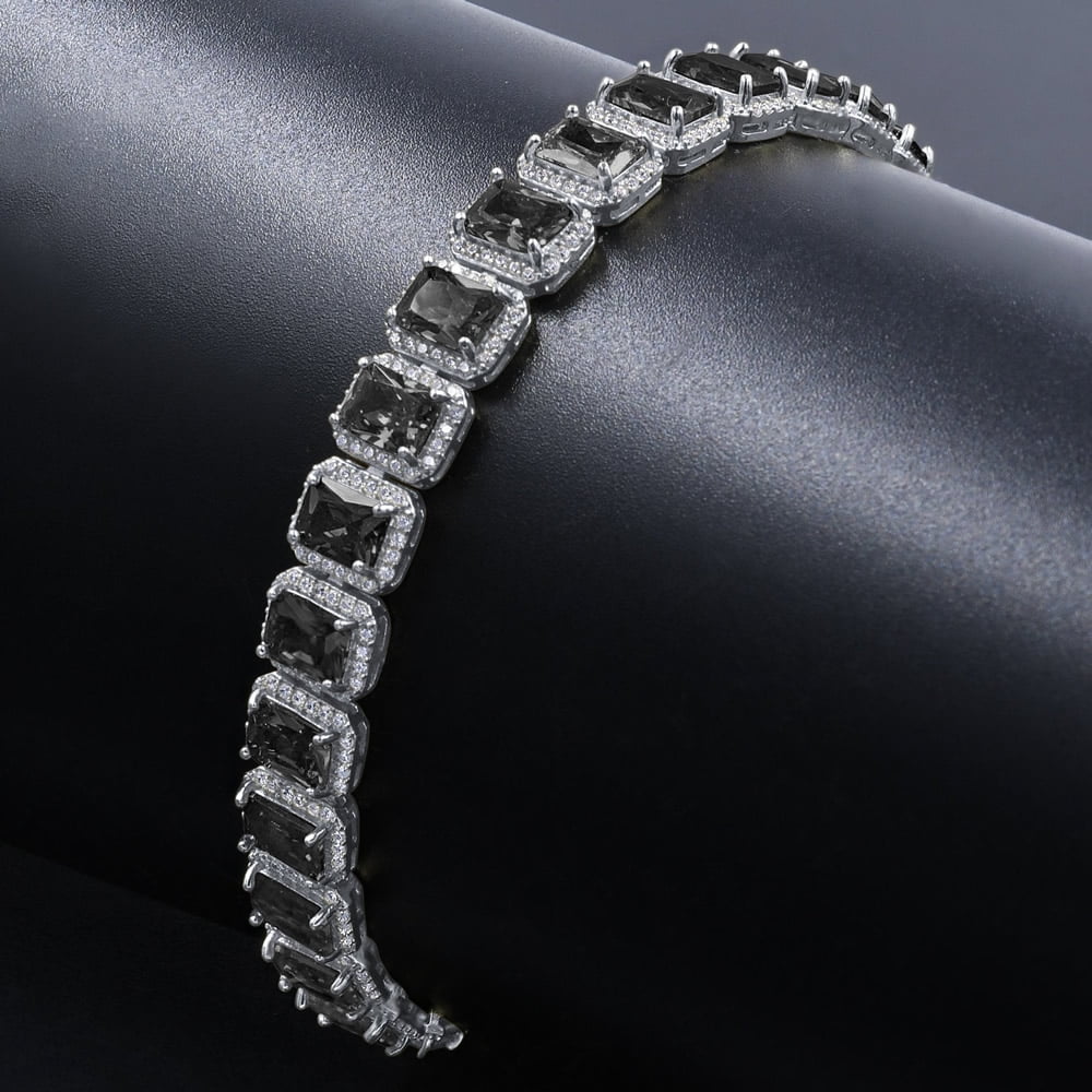 Simulated Solitaire Gold Ladies Diamonds 10mm Onyx Inch Bracelet Finish White / Black Mens 8.5 14K