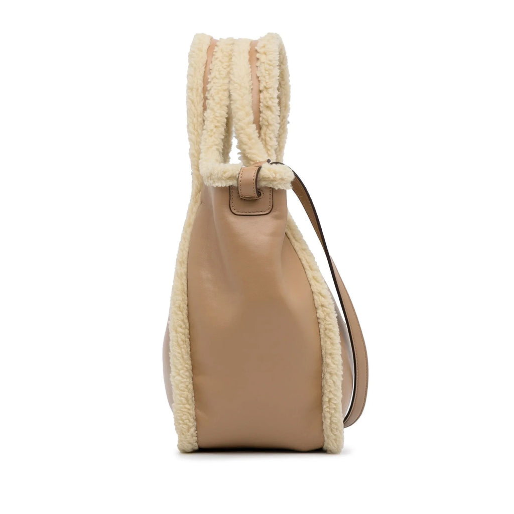 Brown Stella Trimmed McCartney Shearling Logo Fiber (Good) Fabric Unisex Authenticated Chemical Stella Satchel Pre-Owned