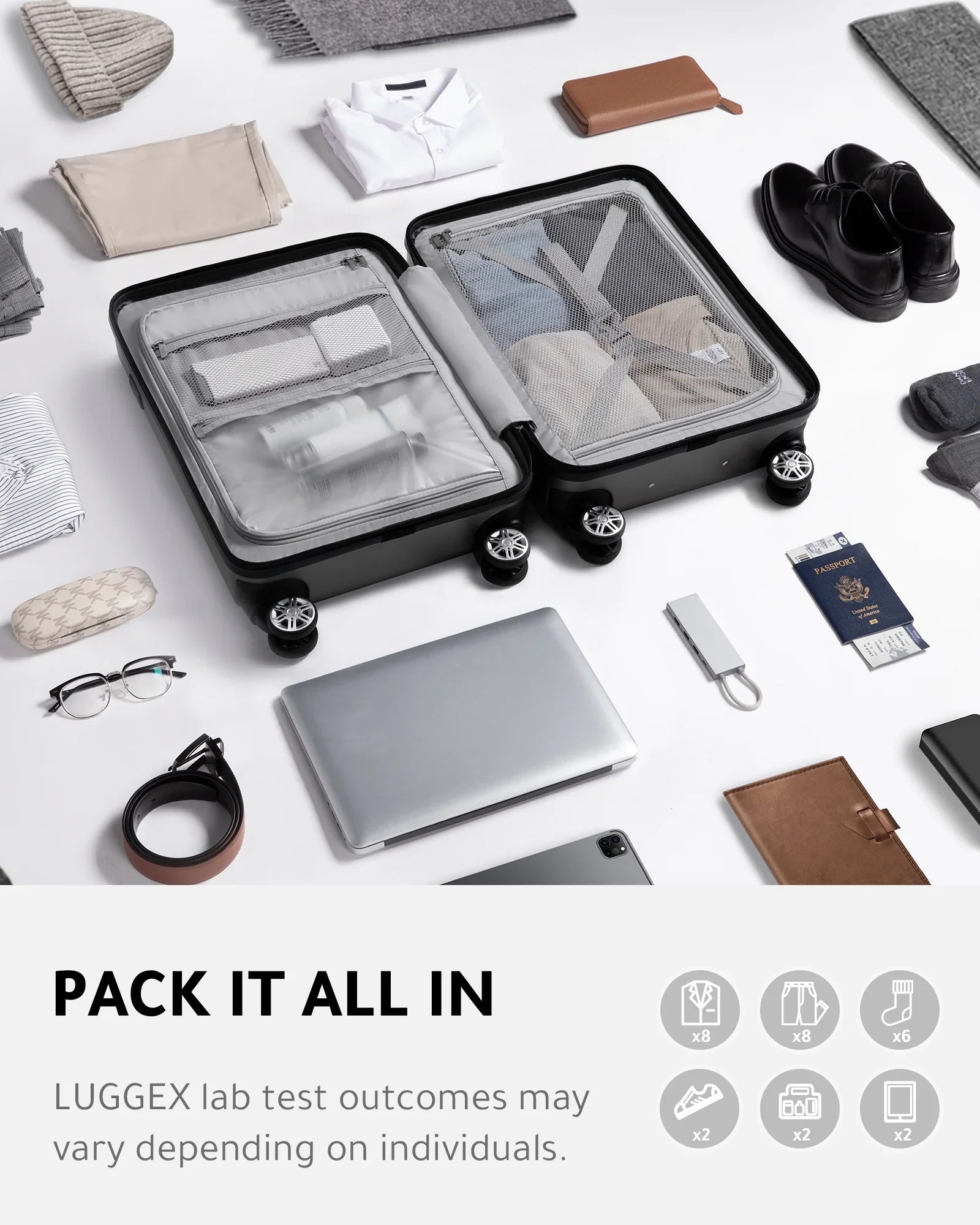 on Hardshell with Carry Front USB Luggage, Port Pocket and LUGGEX Expandable Suitcase