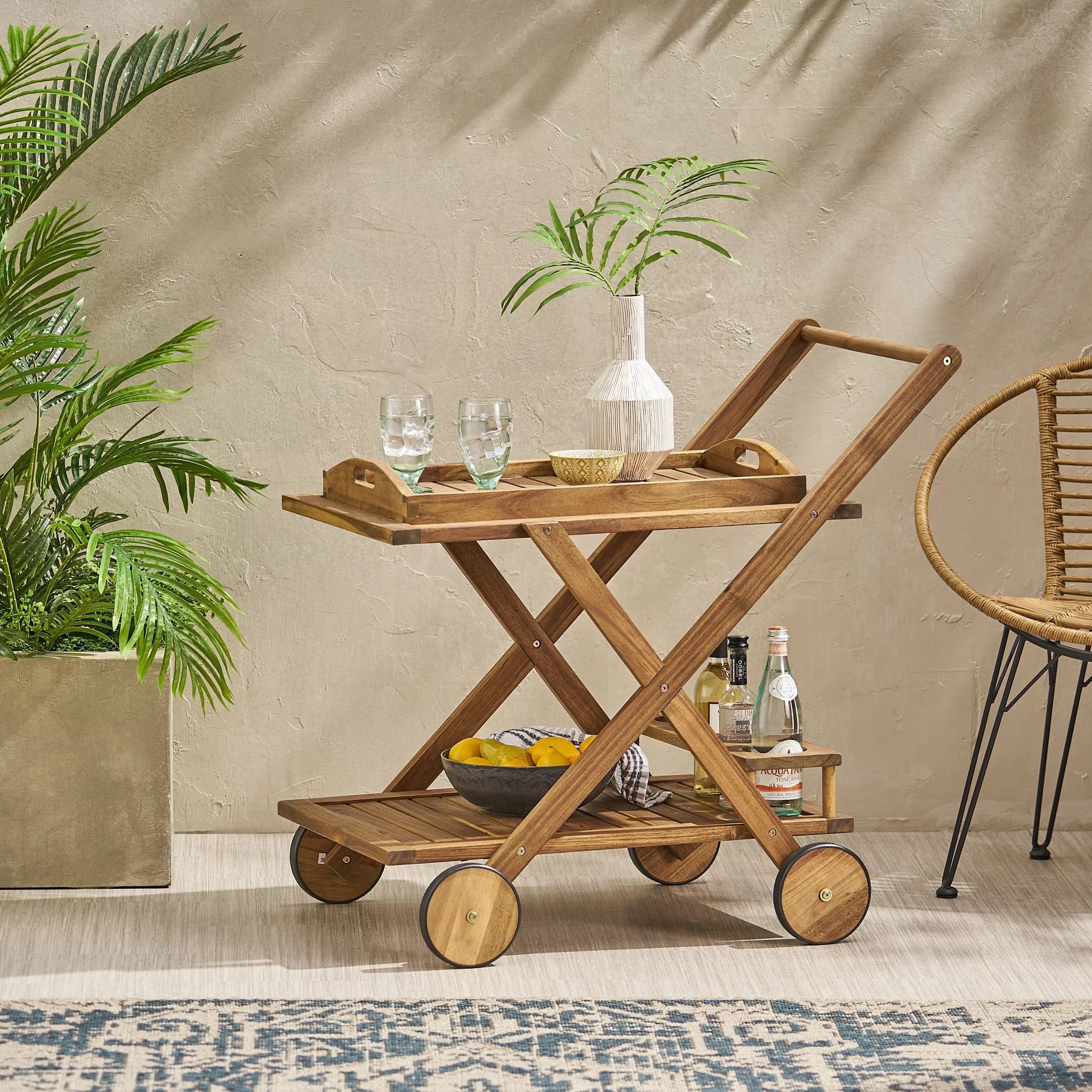 GDF Acacia Kenilworth Cart, Indoor/Outdoor Tiered Studio Bar 2 Wood Natural