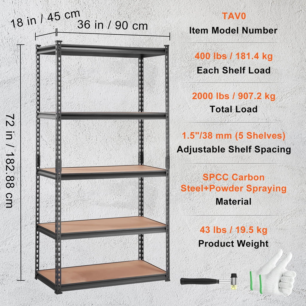 Unit lbs Garage 2000 Storage Adjustable 5-Tier Shelving Load BENTISM Storage Rack