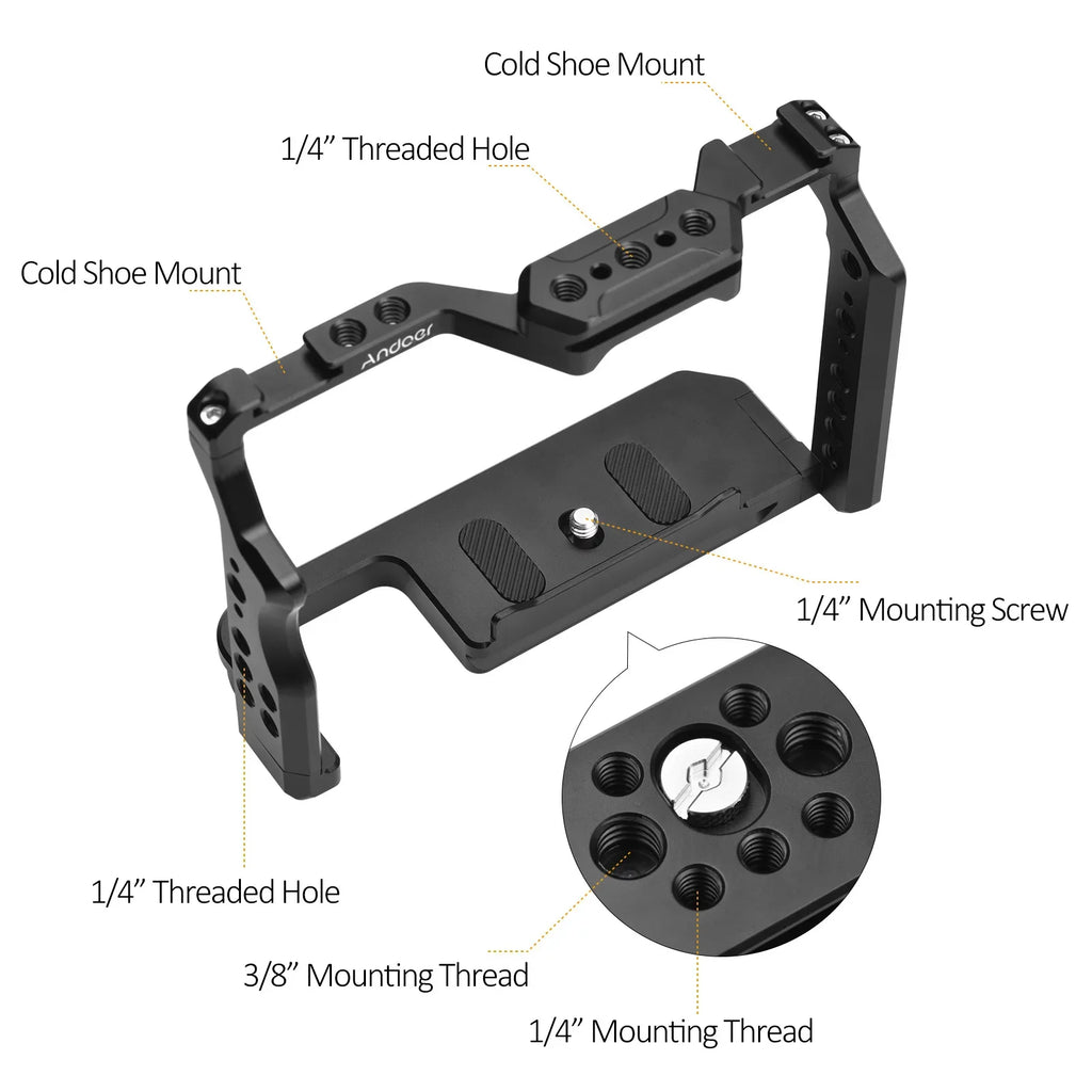 1/4 Aluminum Threads Video Camera Dual A7S II/ Mounts A7II/ A7R for A7IV/ III/ A7III/ Shoe Alloy Numerous II Sony Cage with A7R Inch Cold Cage Replacement