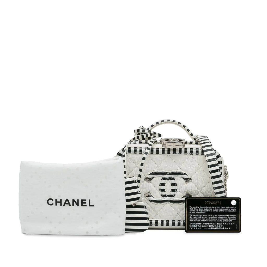 (Like Chanel Unisex Filigree Pre-Owned New) Small Caviar Bag Authenticated Leather Vanity CC White