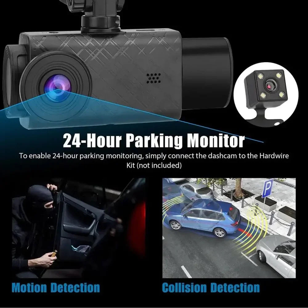 with Multi-Language with Car 2in Mirror Reliable Recorder Enhance Safety 3-Camera - Rearview Cam Video Driving Clear Auto Recording Dash - Car