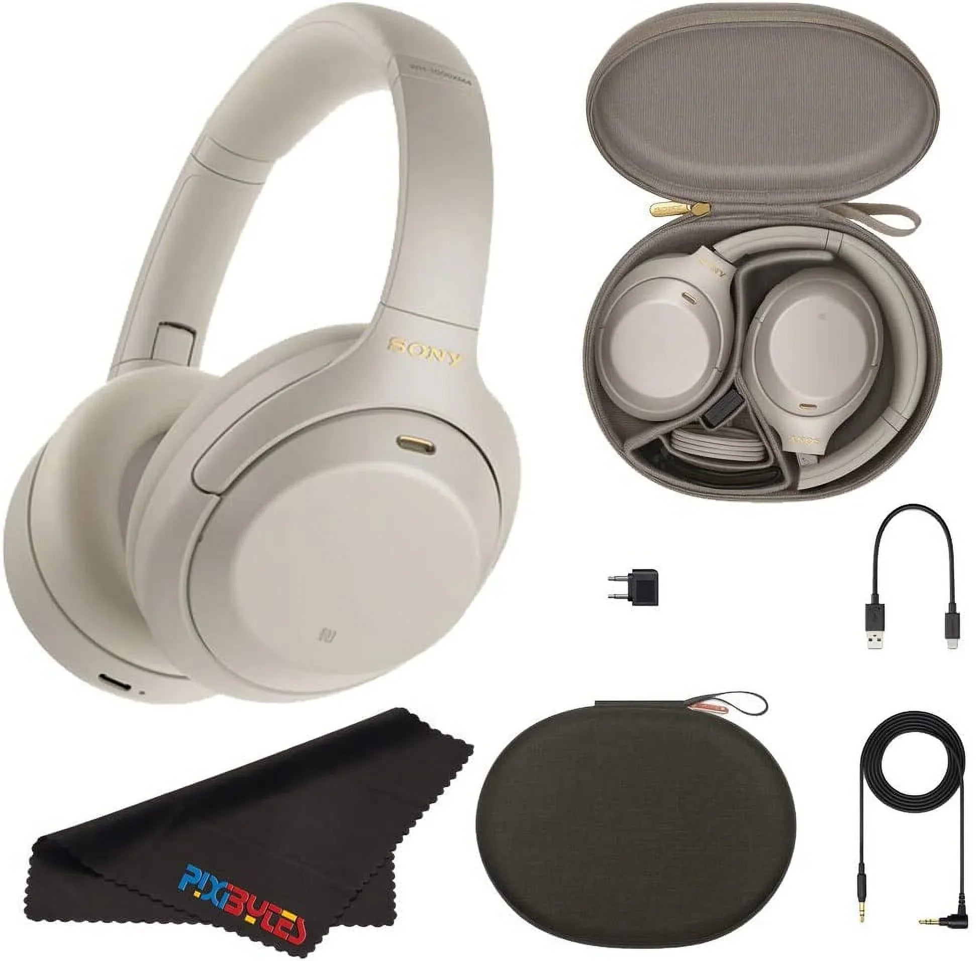 (Silver) Noise-Canceling Wireless +pixicloth Headphones WH-1000XM4 Sony Over-Ear
