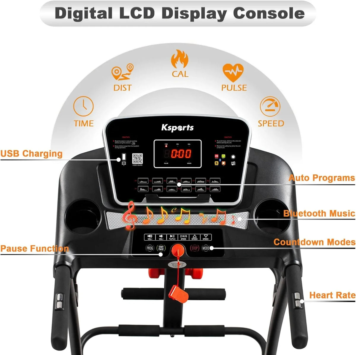16.5 Inch Treadmill With Equipment, Display, Foldable Tracking Home Bluetooth Black movable LCD Connectivity, Gym And Apps For Fitness