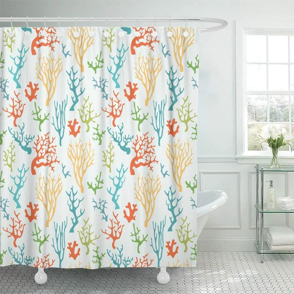 Tropical Bath Curtain Shower 66x72 Abstract Reef Sea Ocean Marine Curtain Colorful Life Graphic Coral KSADK inch