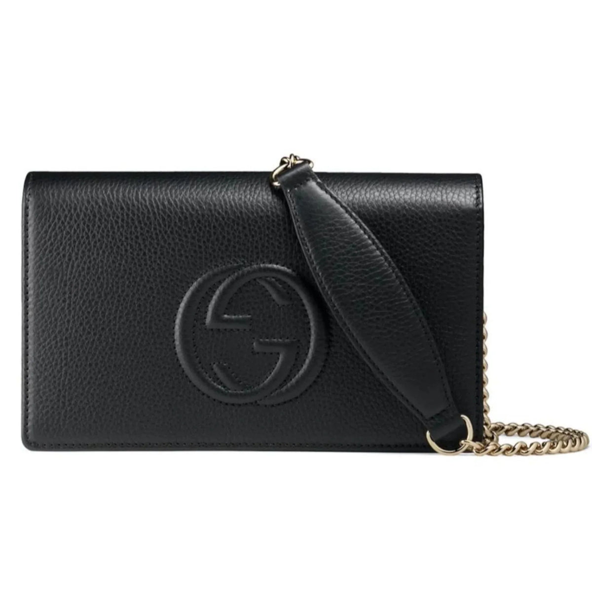 Gucci Bag Cross Leather Wallet Black Body on Soho Chain