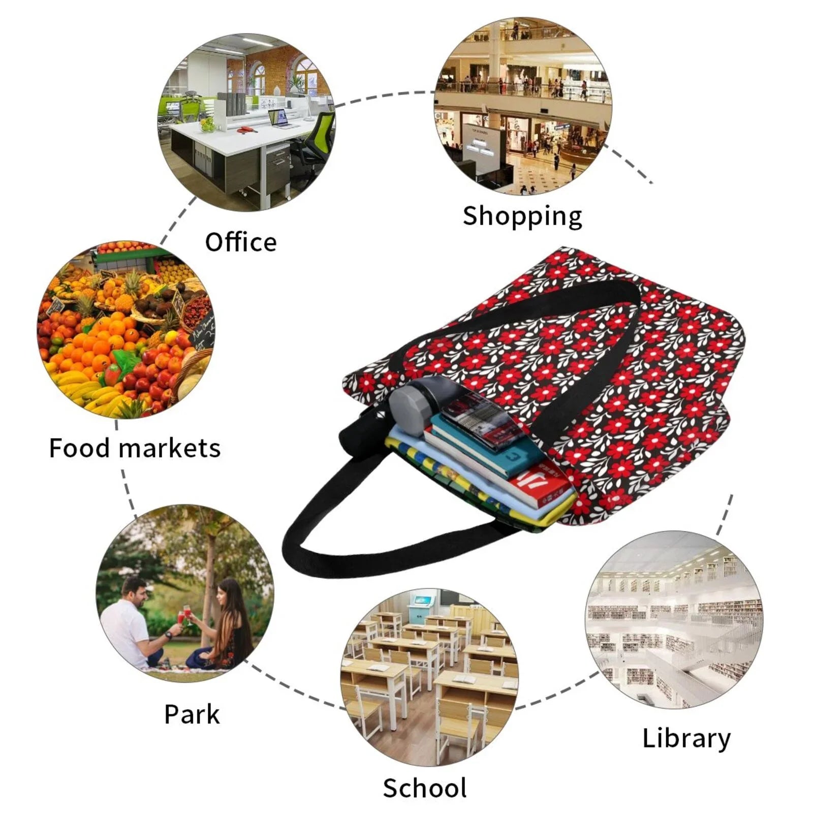Red Floral Large Bag Shopping Lukts Bag Hobos Handbags Capacity Women'S Bag,Shoulder Tote