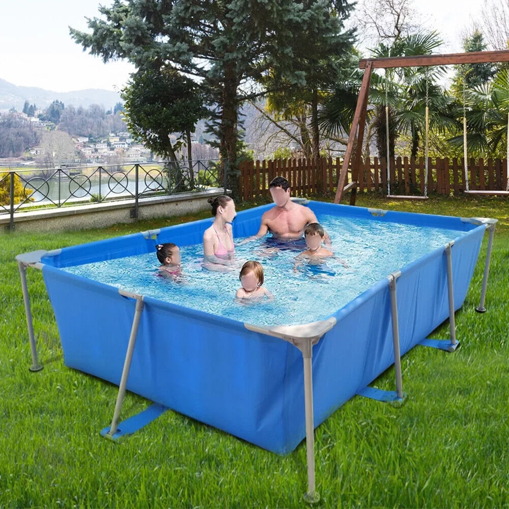 Kids Above Adults Ground Frame Family for Pool, Rectangular Swimming Pool Outdoor Pool, Large Metal