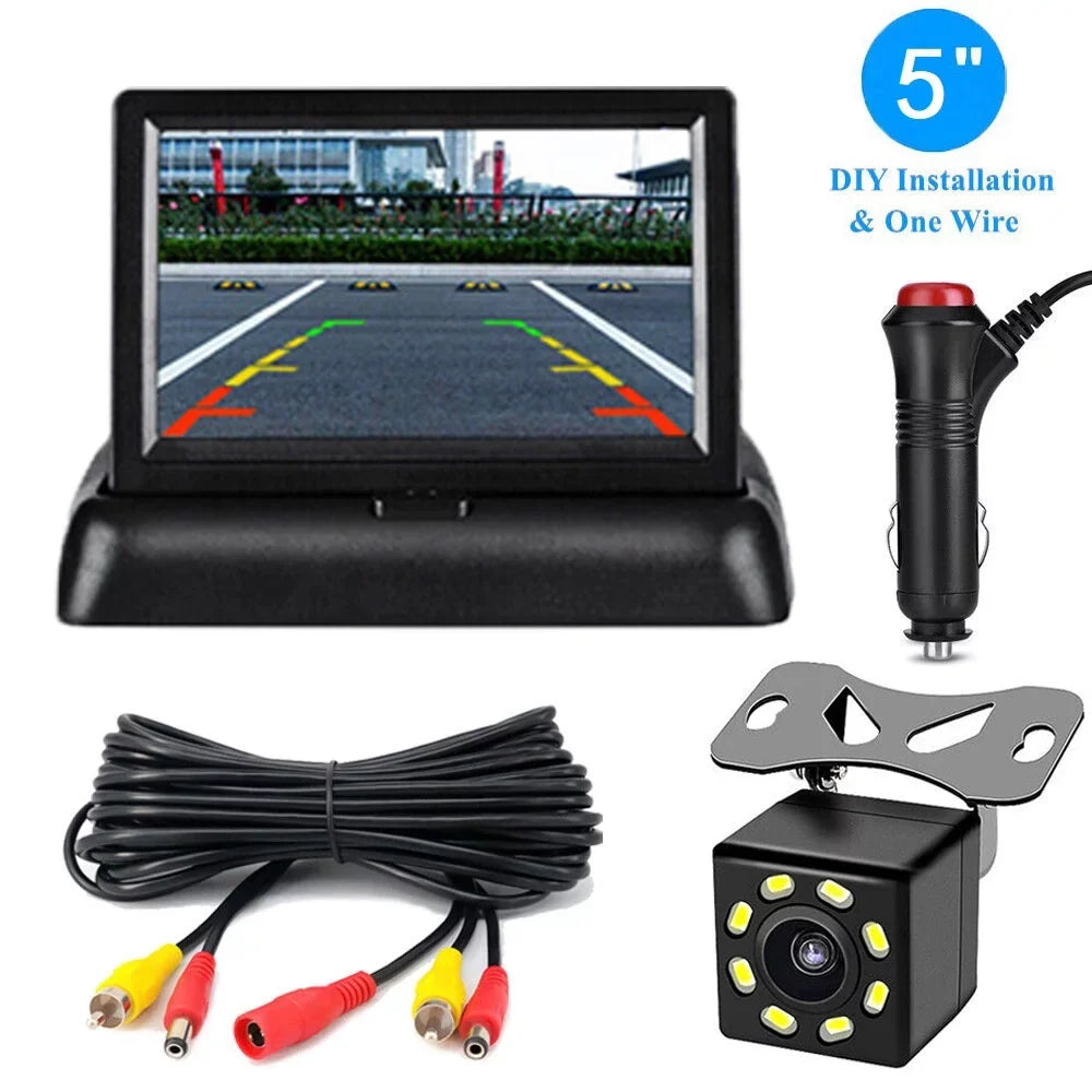 Display Backup Monitor View LED 5in Foldable Night LCD Car Rear Camera